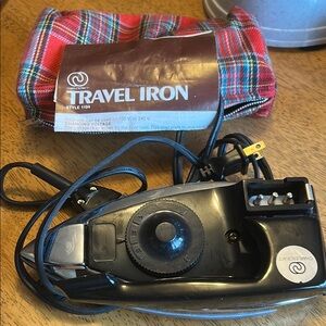 Black Travel Iron with Plaid Cover